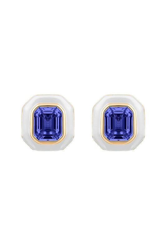 Tanzanite Square Cut Stud Earrings-YELLOW GOLD-JEWELRYFINE JEWELEARRING-GOSHWARA