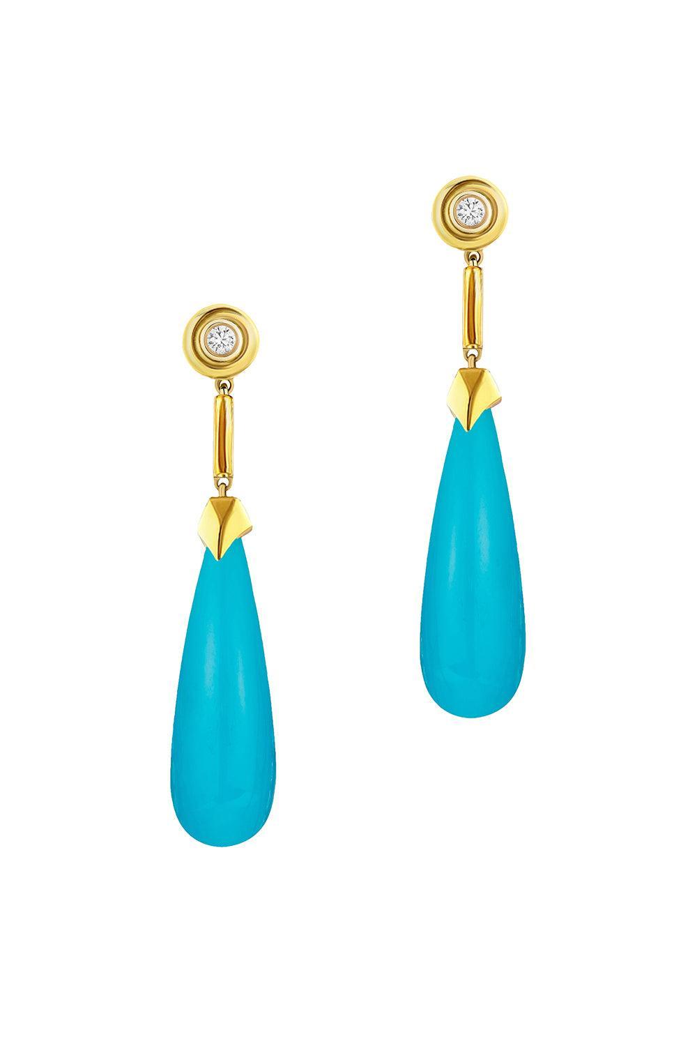 Turquoise Mia Drop G-One Earrings-YELLOW GOLD-JEWELRYFINE JEWELEARRING-GOSHWARA