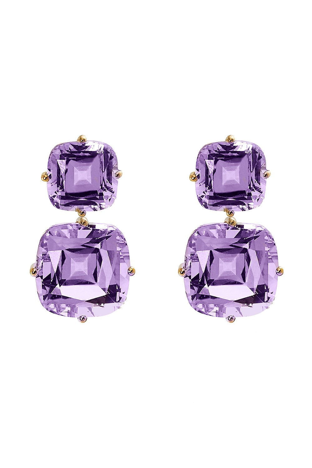 GOSHWARA-Two Tier Amethyst Earrings-YELLOW GOLD