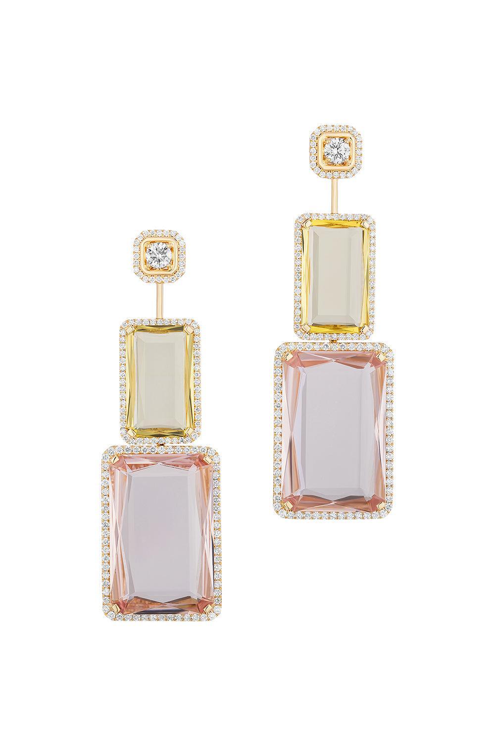Yellow Beryl Morganite G-One Earrings-YELLOW GOLD-JEWELRYFINE JEWELEARRING-GOSHWARA