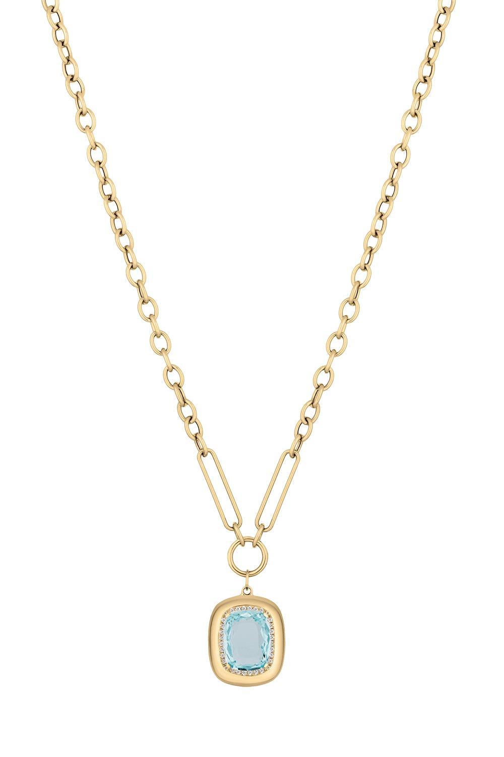 Aquamarine G-One Pendant Necklace-YELLOW GOLD-18-JEWELRYFINE JEWELNECKLACE O-GOSHWARA
