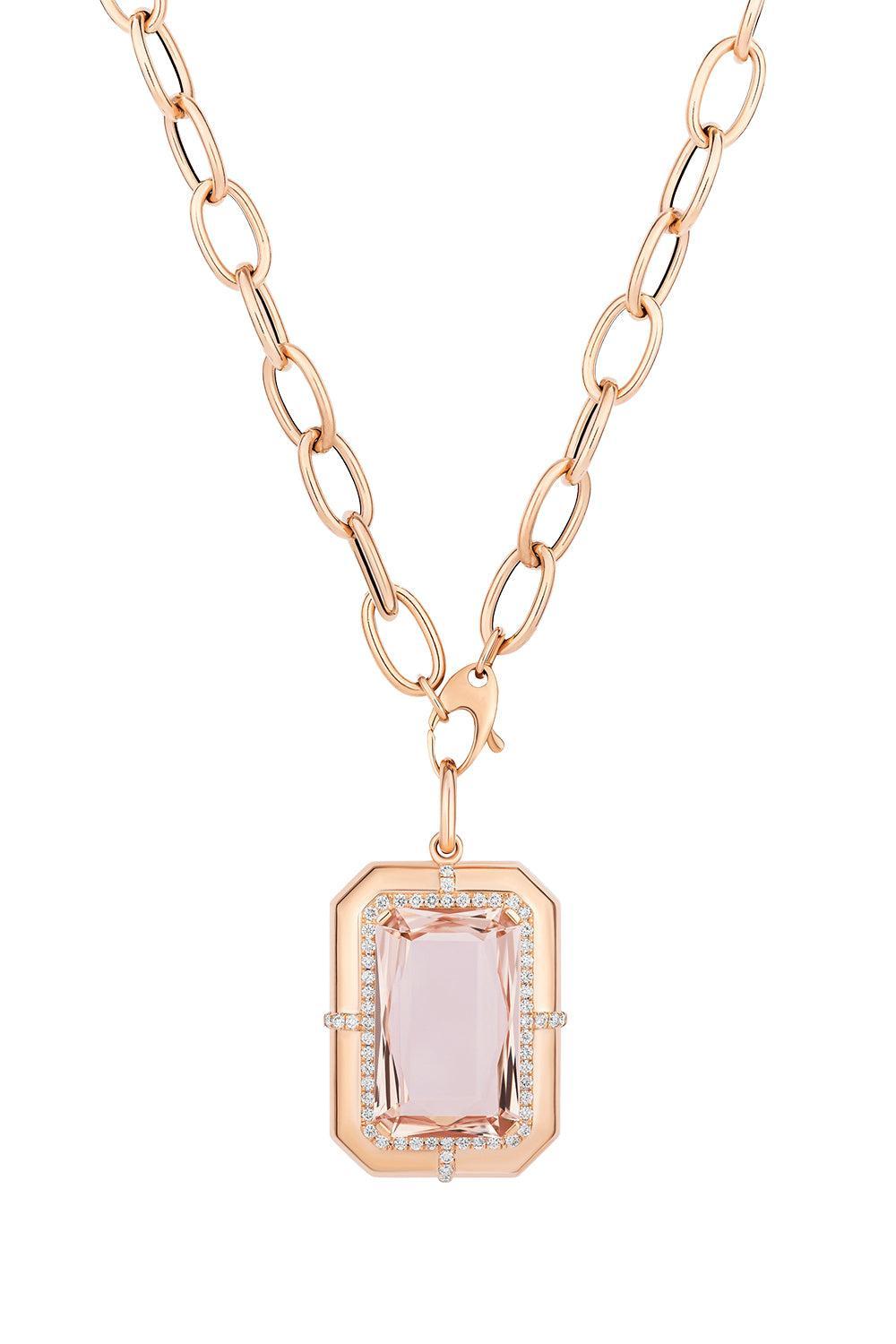 Morganite Diamond Pendant Necklace-ROSE GOLD-18-JEWELRYFINE JEWELNECKLACE O-GOSHWARA
