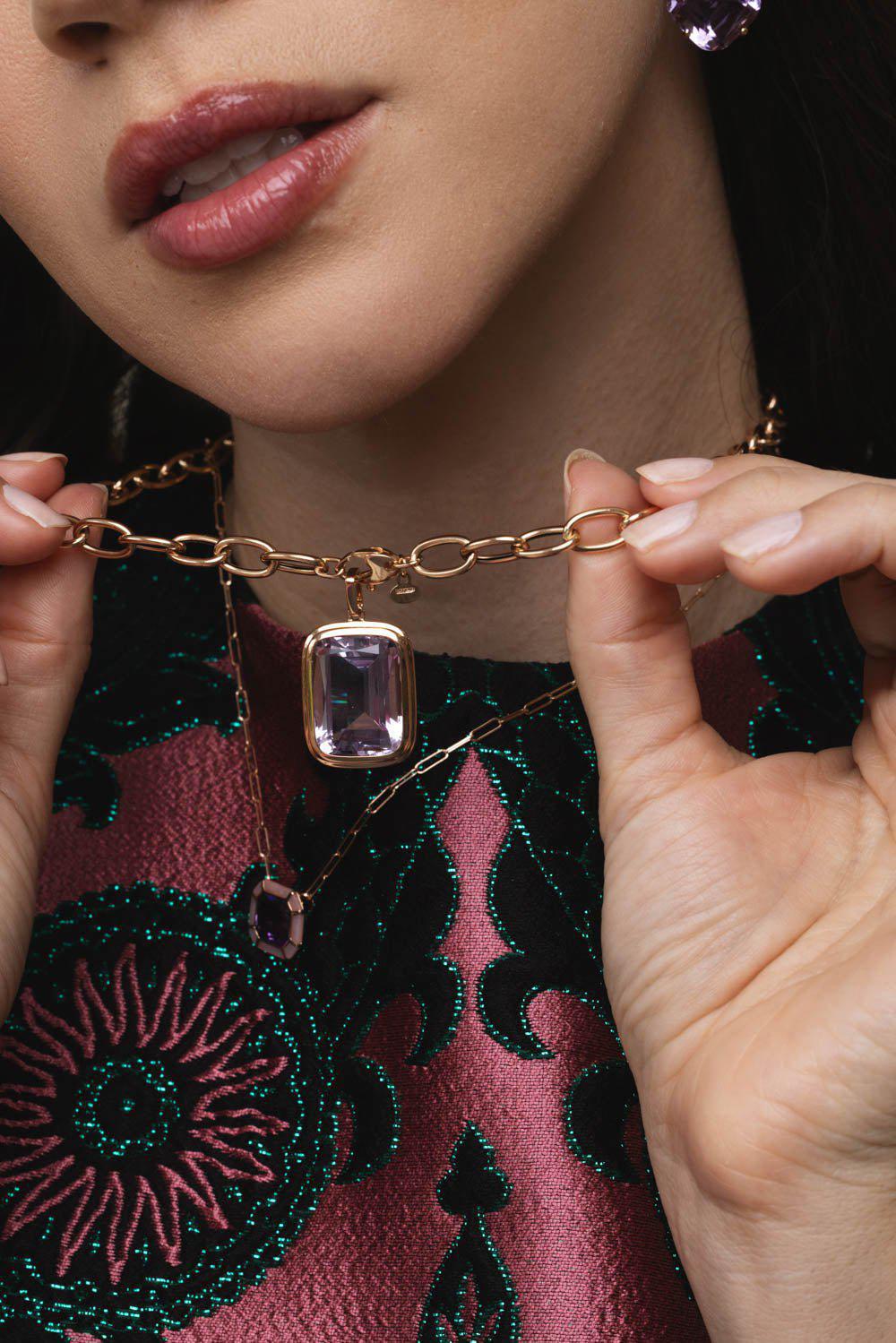 GOSHWARA-Manhattan Amethyst Pendant Necklace-ROSE GOLD