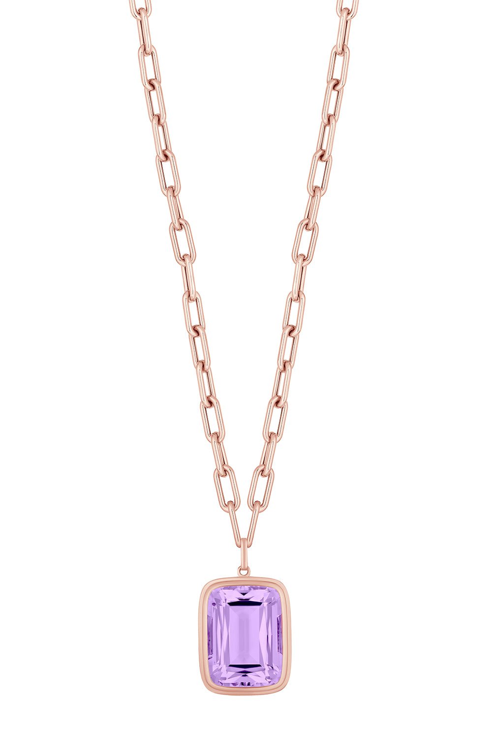GOSHWARA-Manhattan Amethyst Pendant Necklace-ROSE GOLD