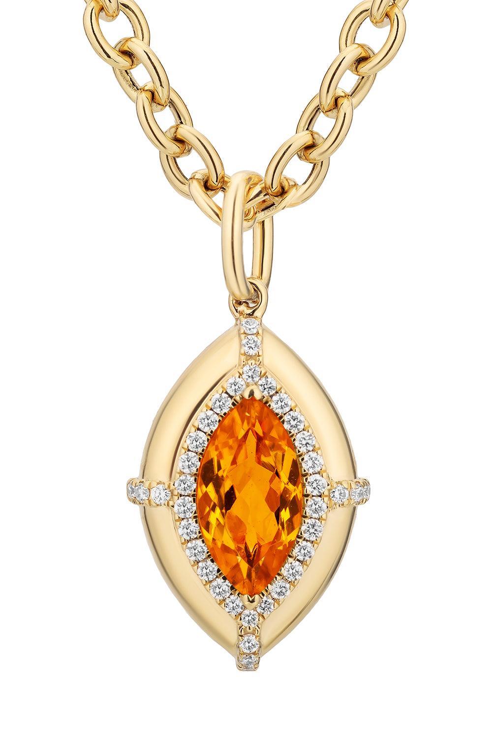 Mandarin Garnet Diamond Marquise Pendant Necklace-YELLOW GOLD-16-JEWELRYFINE JEWELNECKLACE O-GOSHWARA