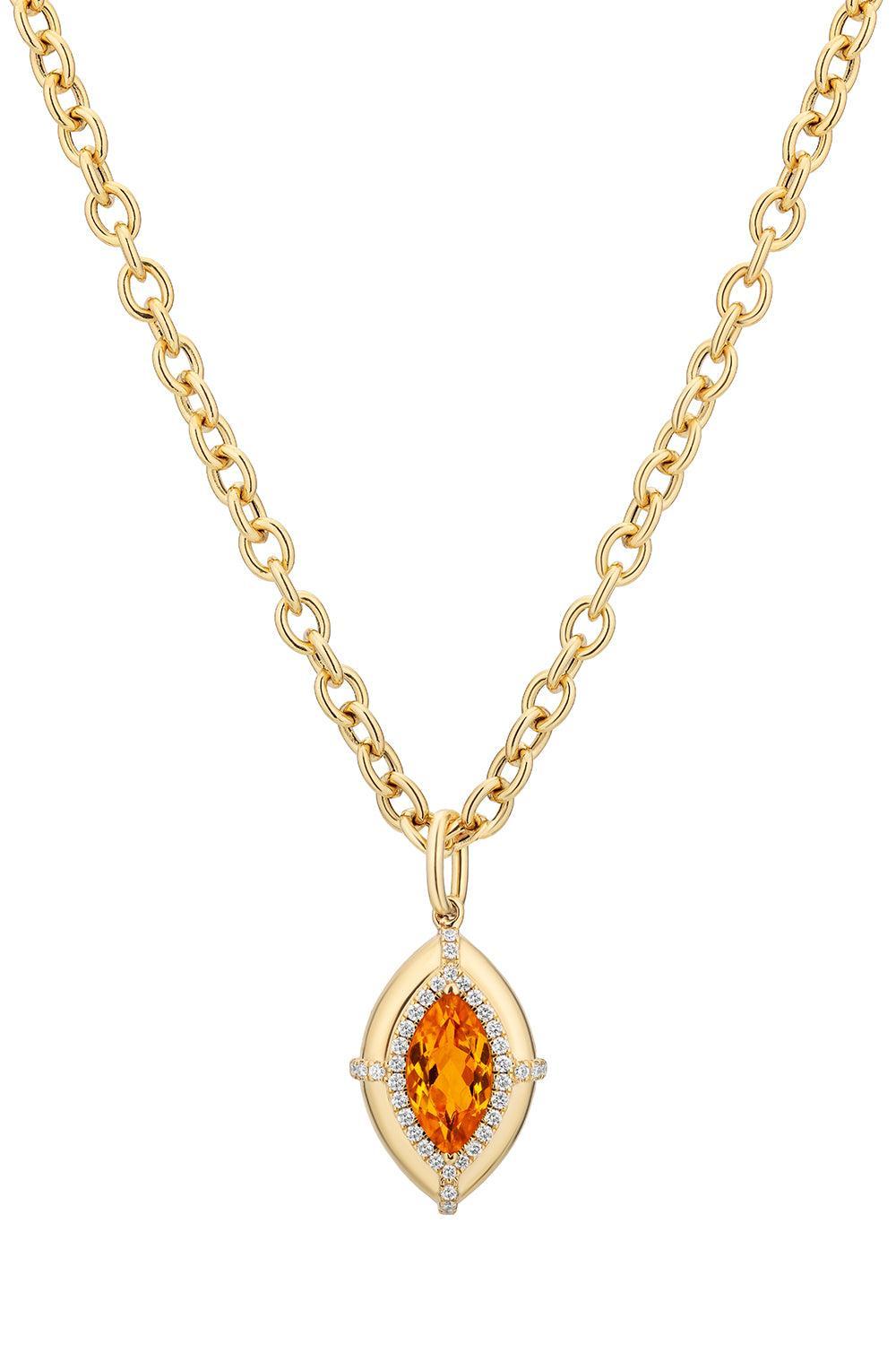 Mandarin Garnet Diamond Marquise Pendant Necklace-YELLOW GOLD-16-JEWELRYFINE JEWELNECKLACE O-GOSHWARA