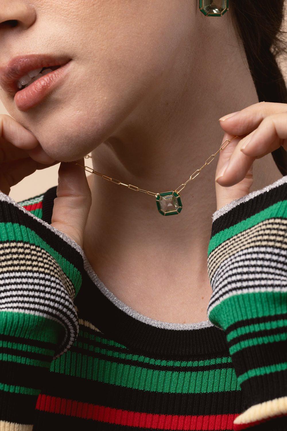 GOSHWARA-Prasiolite Malachite Pendant Necklace-YELLOW GOLD