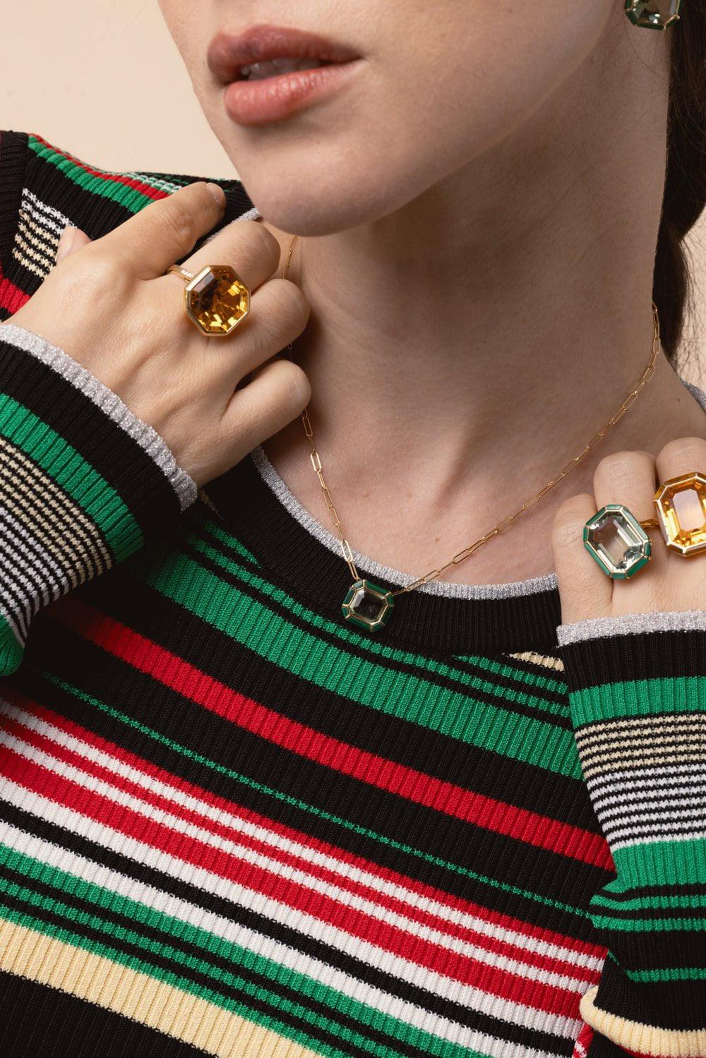 GOSHWARA-Prasiolite Malachite Pendant Necklace-YELLOW GOLD