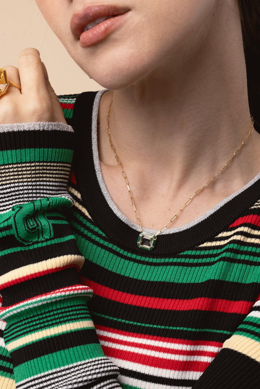 GOSHWARA-Prasiolite Malachite Pendant Necklace-YELLOW GOLD