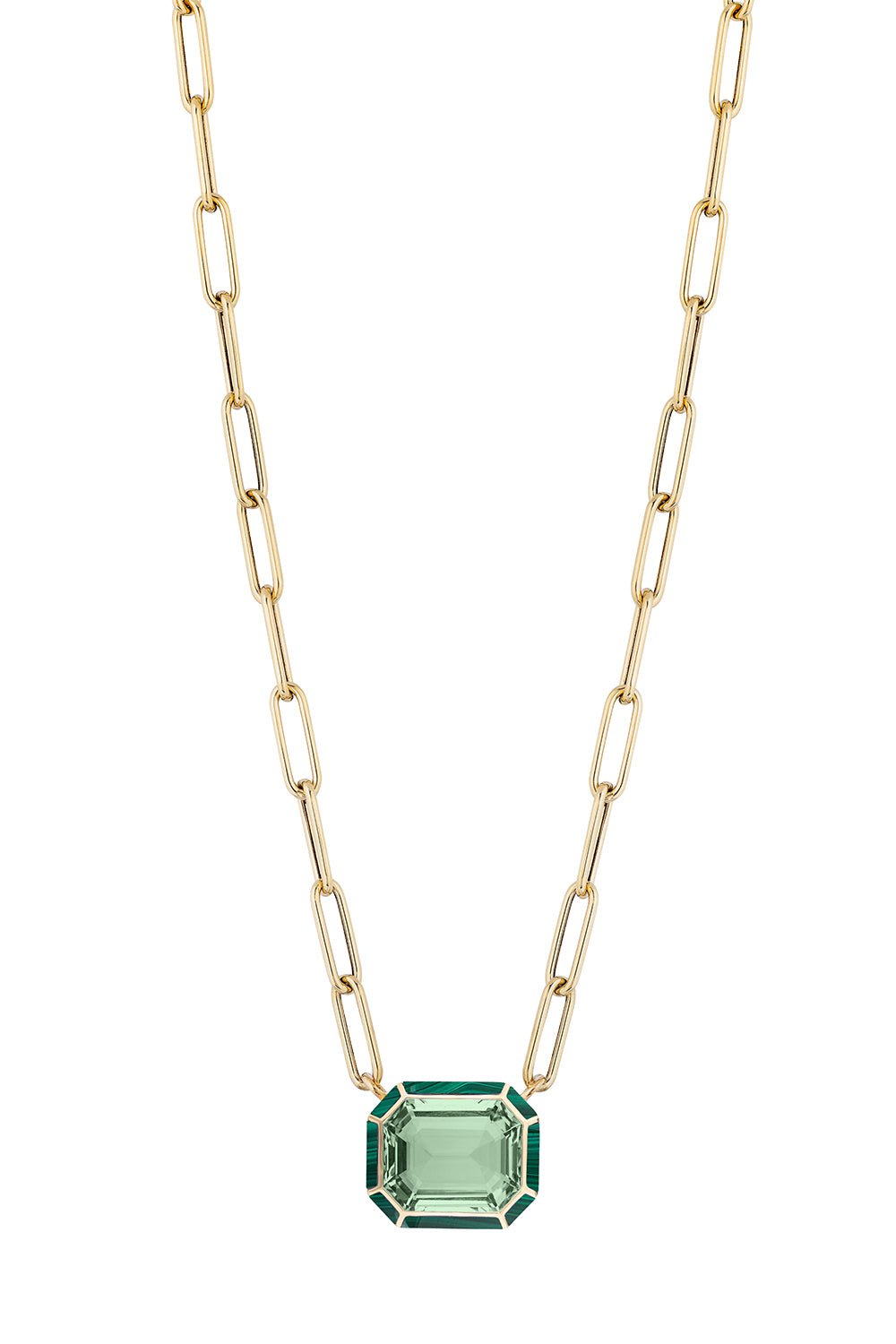 GOSHWARA-Prasiolite Malachite Pendant Necklace-YELLOW GOLD