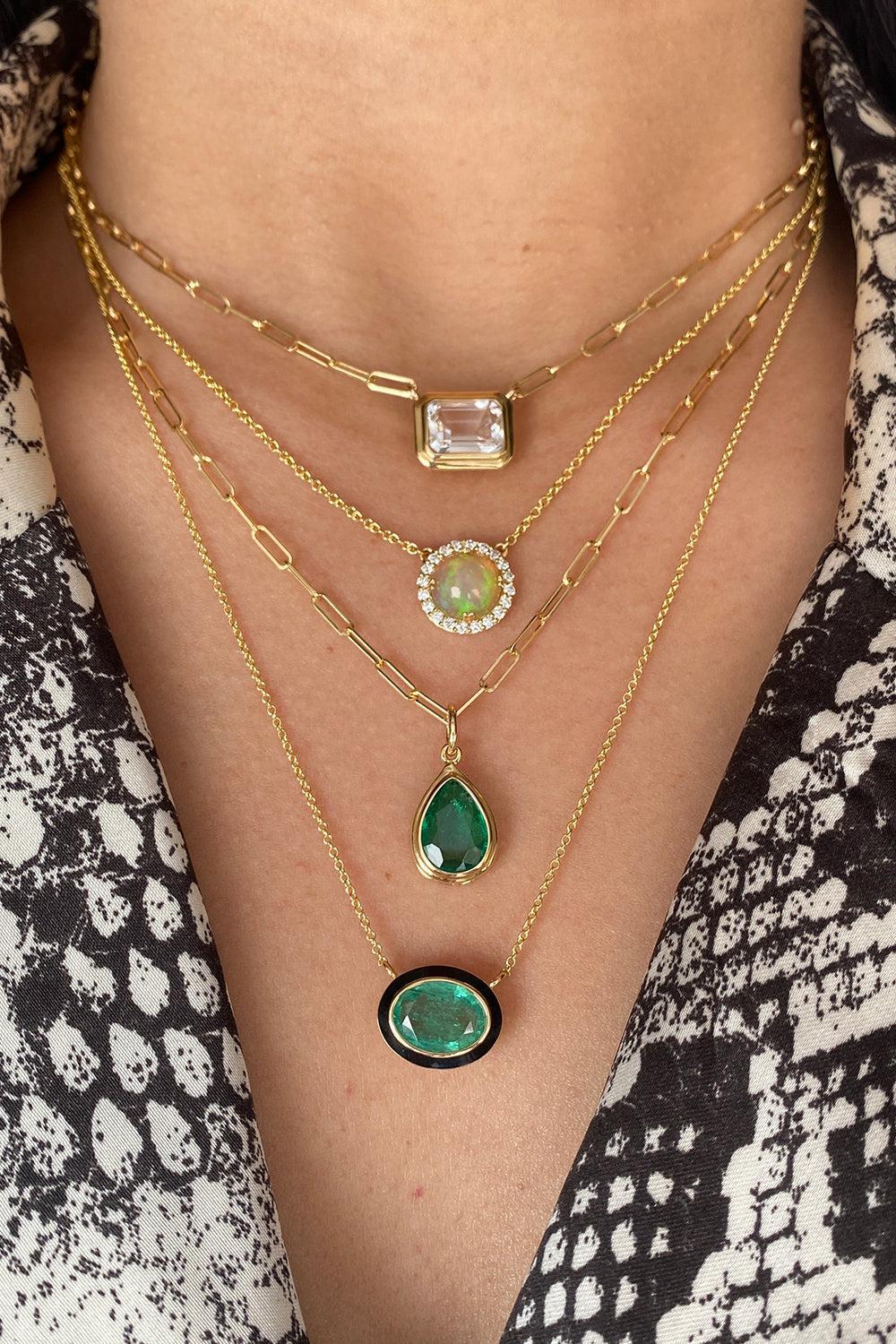 Rock Crystal Manhattan Pendant Necklace-YELLOW GOLD-16-JEWELRYFINE JEWELNECKLACE O-GOSHWARA