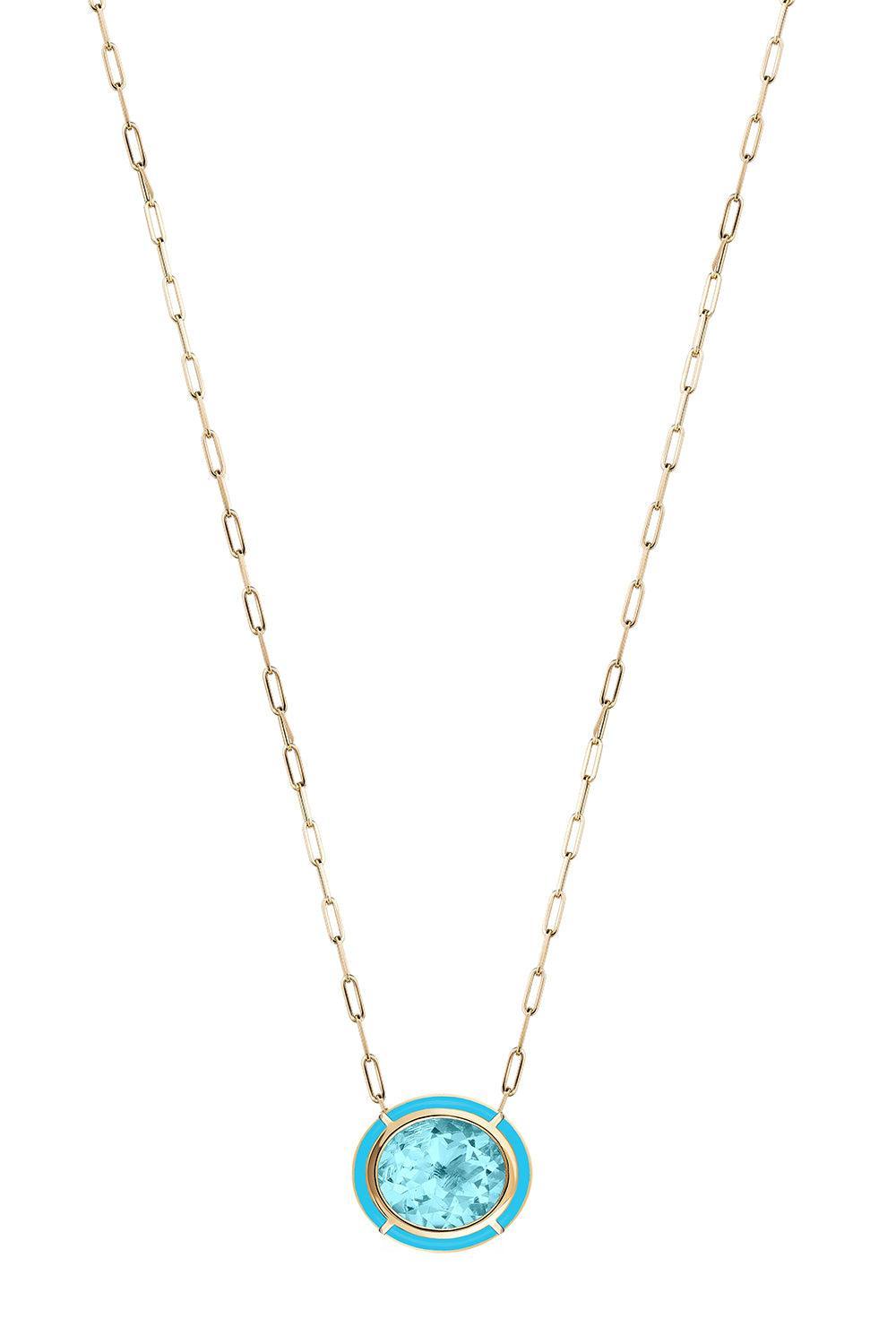  Turquoise Blue Topaz Oval Melange Pendant-YELLOW GOLD-16-JEWELRYFINE JEWELNECKLACE O-GOSHWARA 
