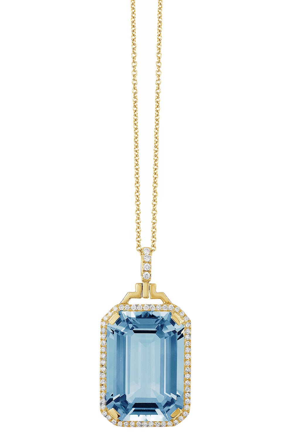 GOSHWARA-Blue Topaz Diamond Pendant Necklace-YELLOW GOLD