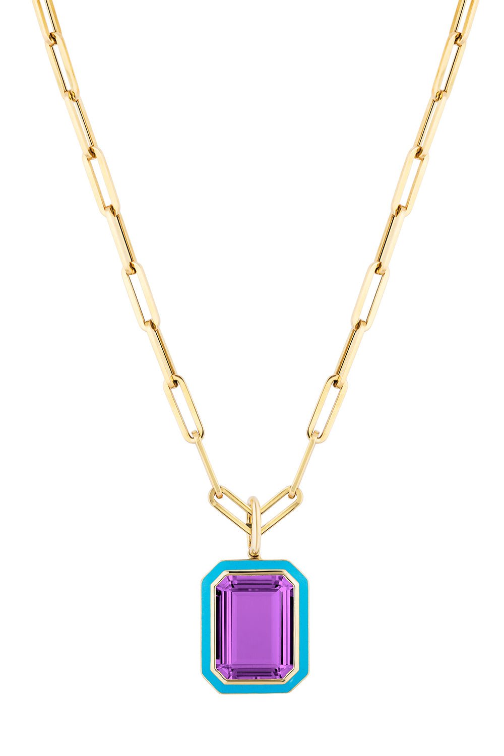 GOSHWARA-Flat Amethyst Enamel Pendant Necklace-YELLOW GOLD