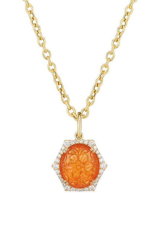 Mandarin Garnet Pendant Necklace-YELLOW GOLD-18-JEWELRYFINE JEWELNECKLACE O-GOSHWARA