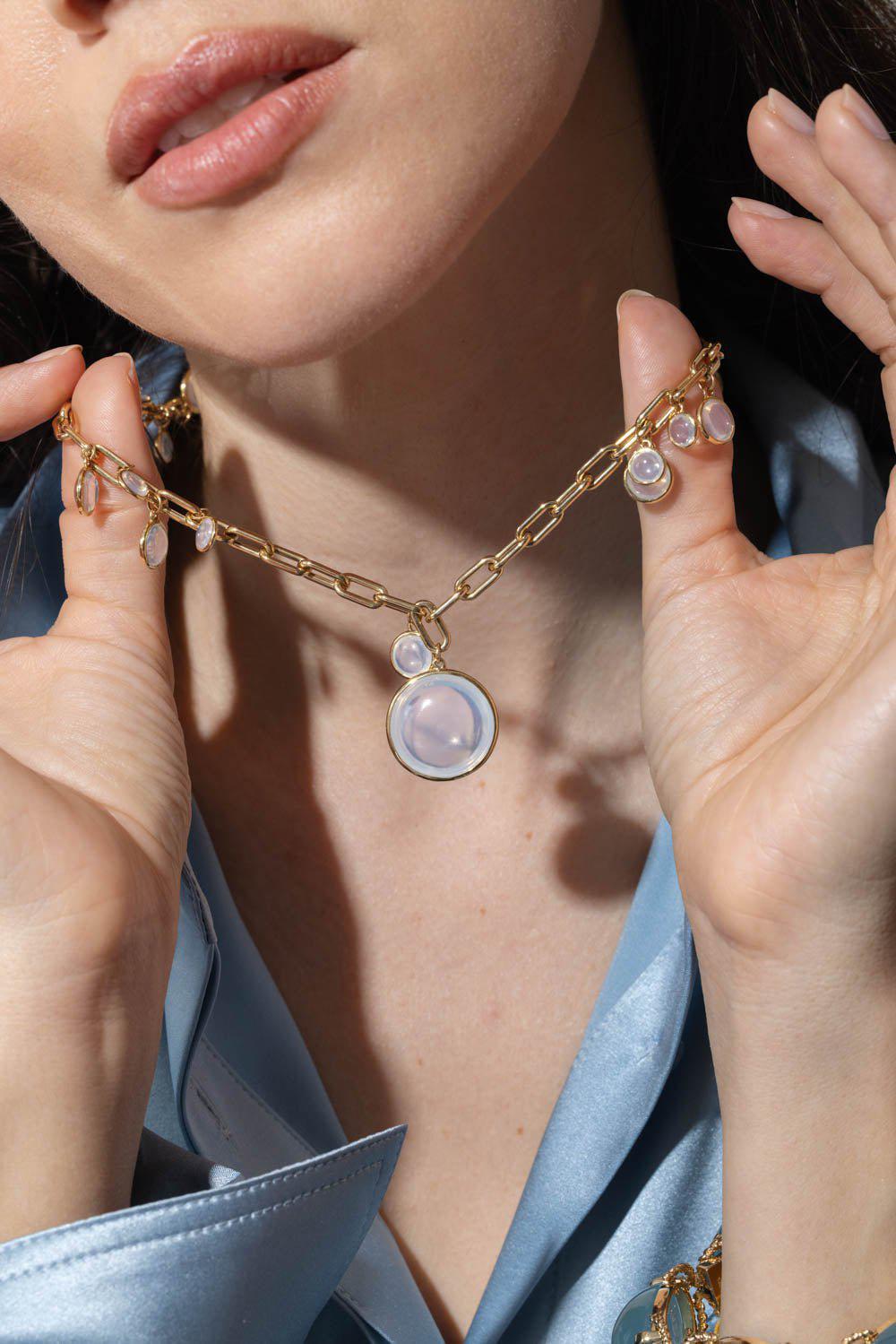 GOSHWARA-Mischief Moon Quartz Disc Necklace-YELLOW GOLD