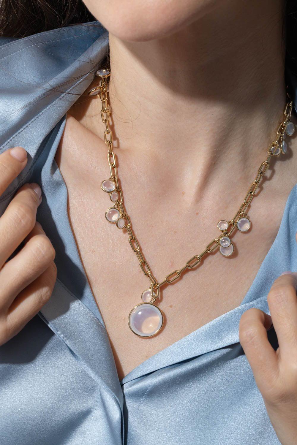 GOSHWARA-Mischief Moon Quartz Disc Necklace-YELLOW GOLD