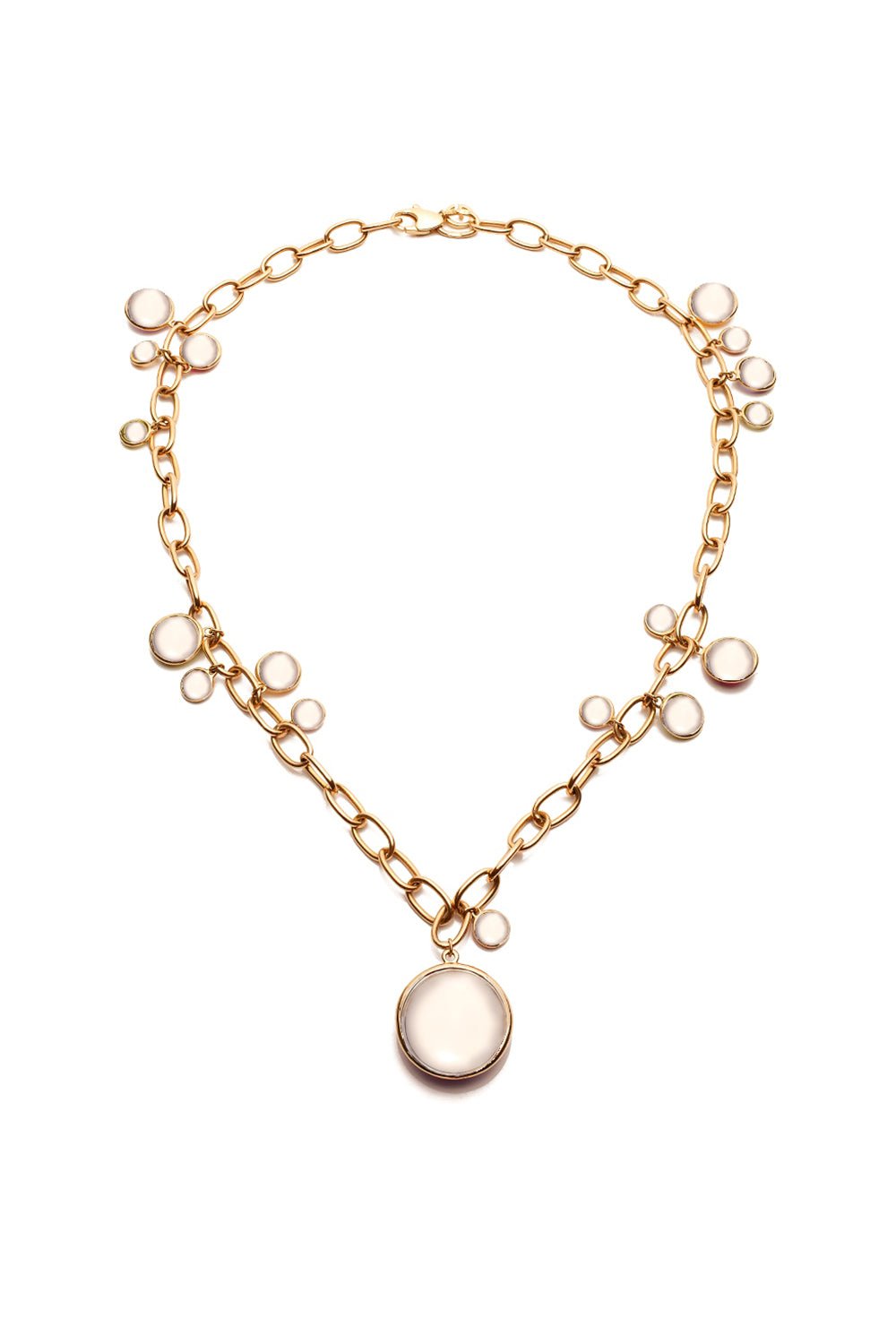 GOSHWARA-Mischief Moon Quartz Disc Necklace-YELLOW GOLD