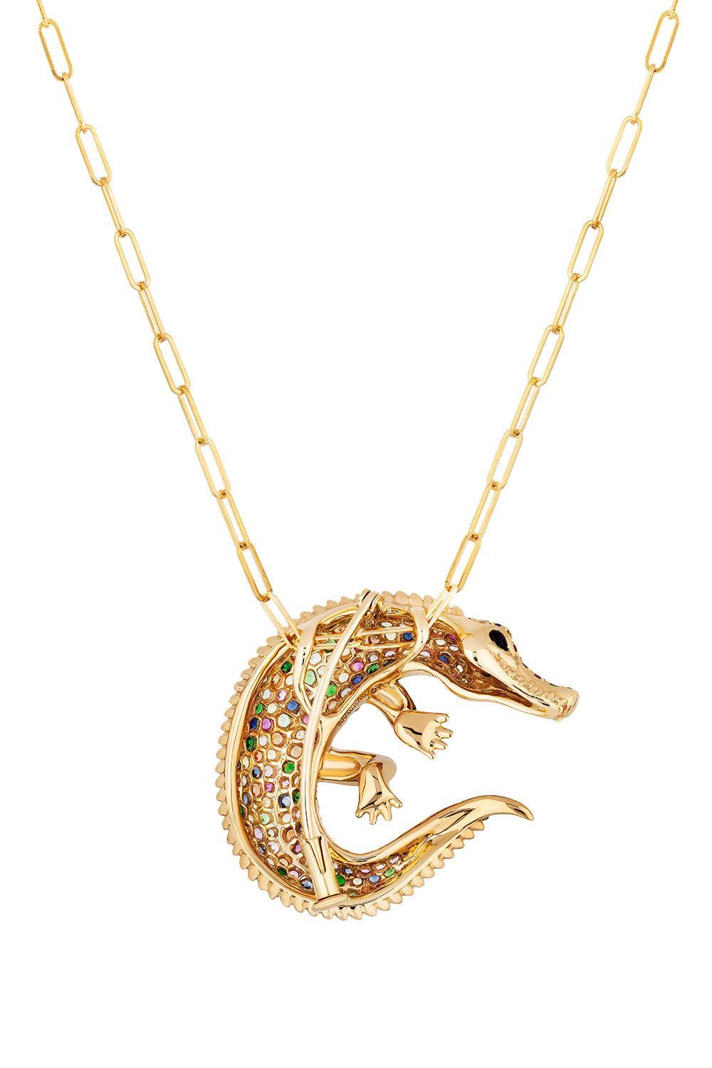 Multi Sapphire Onyx Crocodile Ark Pendant-YELLOW GOLD-18-JEWELRYFINE JEWELNECKLACE O-GOSHWARA