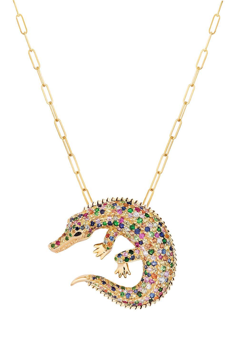 Multi Sapphire Onyx Crocodile Ark Pendant-YELLOW GOLD-18-JEWELRYFINE JEWELNECKLACE O-GOSHWARA