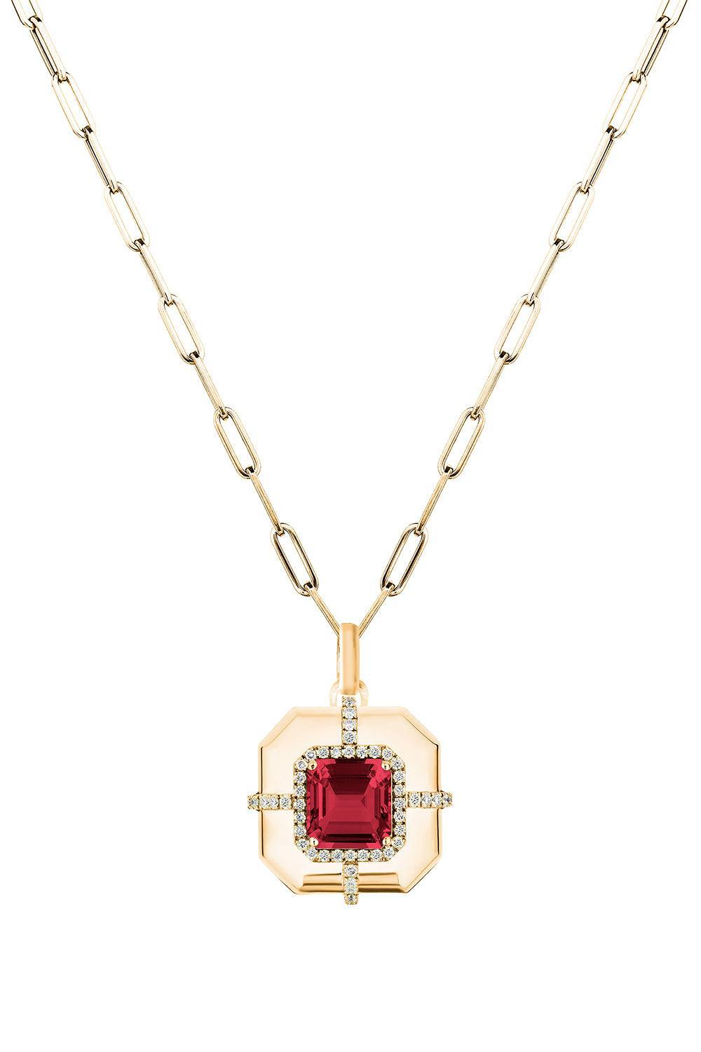 Rubellite Asscher Medallion Pendant Necklace-YELLOW GOLD-18-JEWELRYFINE JEWELNECKLACE O-GOSHWARA