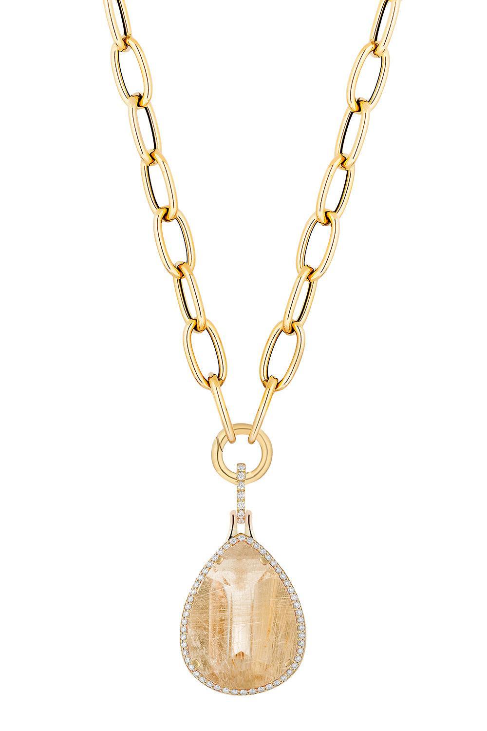 Rutilated Quartz Large G-One Pendant Necklace-YELLOW GOLD-18-JEWELRYFINE JEWELNECKLACE O-GOSHWARA