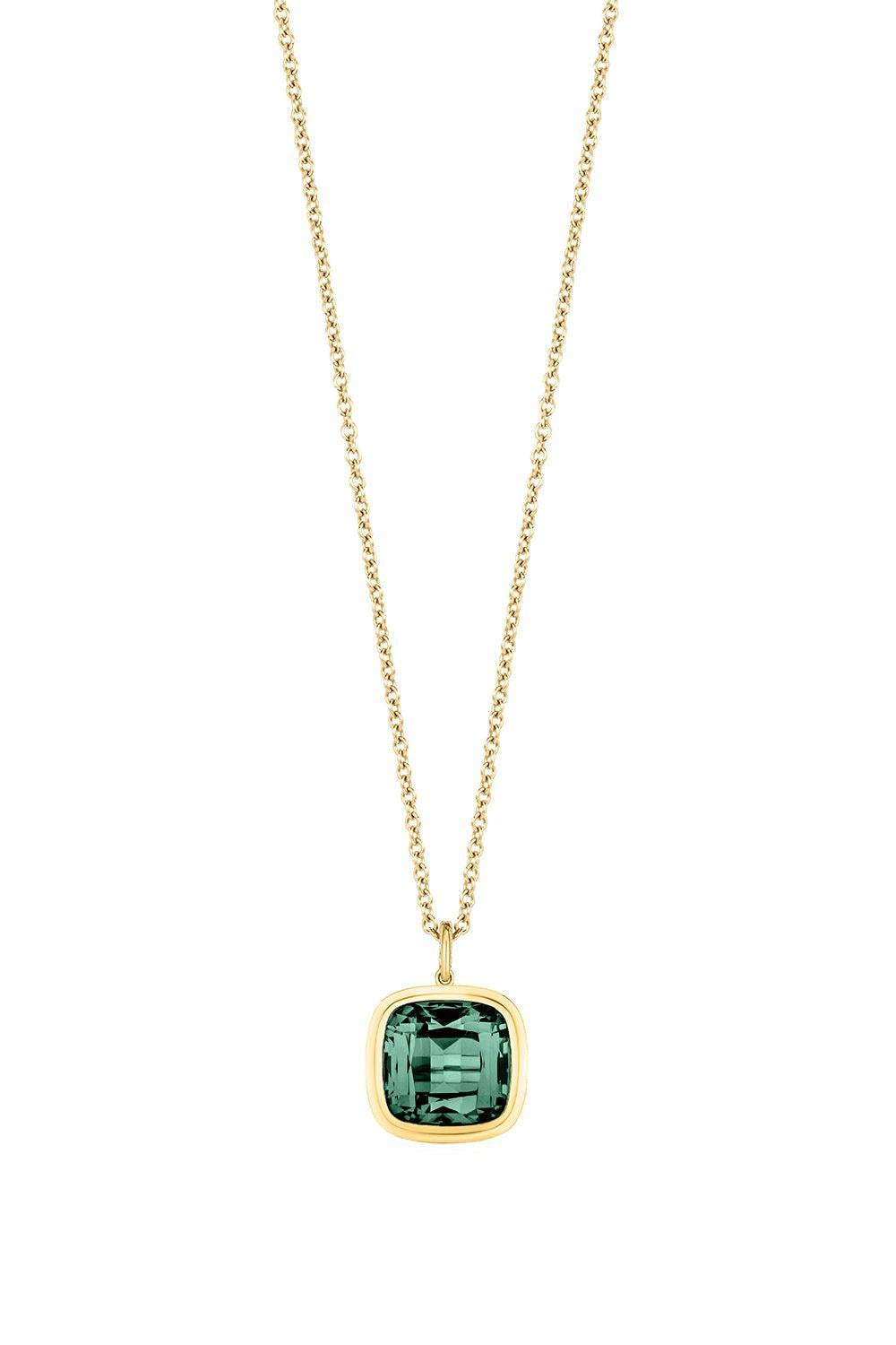 Tourmanline Cushion Pendant G-One Necklace-YELLOW GOLD-18-JEWELRYFINE JEWELNECKLACE O-GOSHWARA
