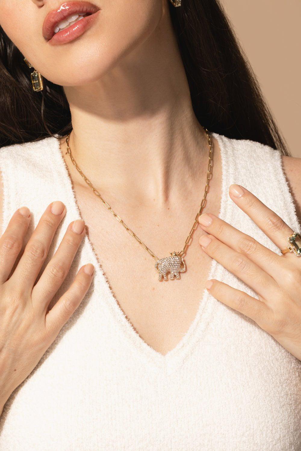 GOSHWARA-White Sapphire Elephant Pendant-YELLOW GOLD