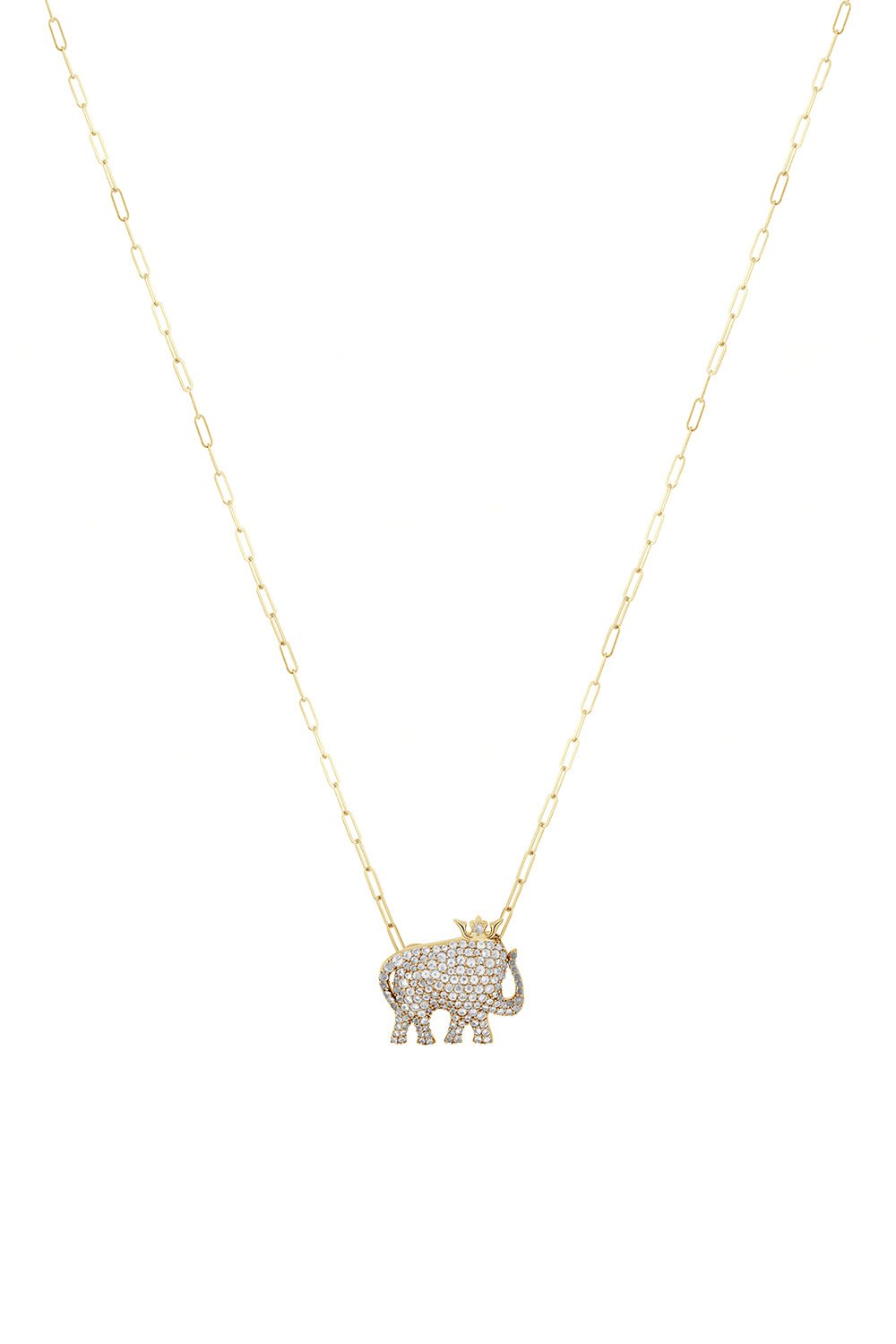 GOSHWARA-White Sapphire Elephant Pendant-YELLOW GOLD