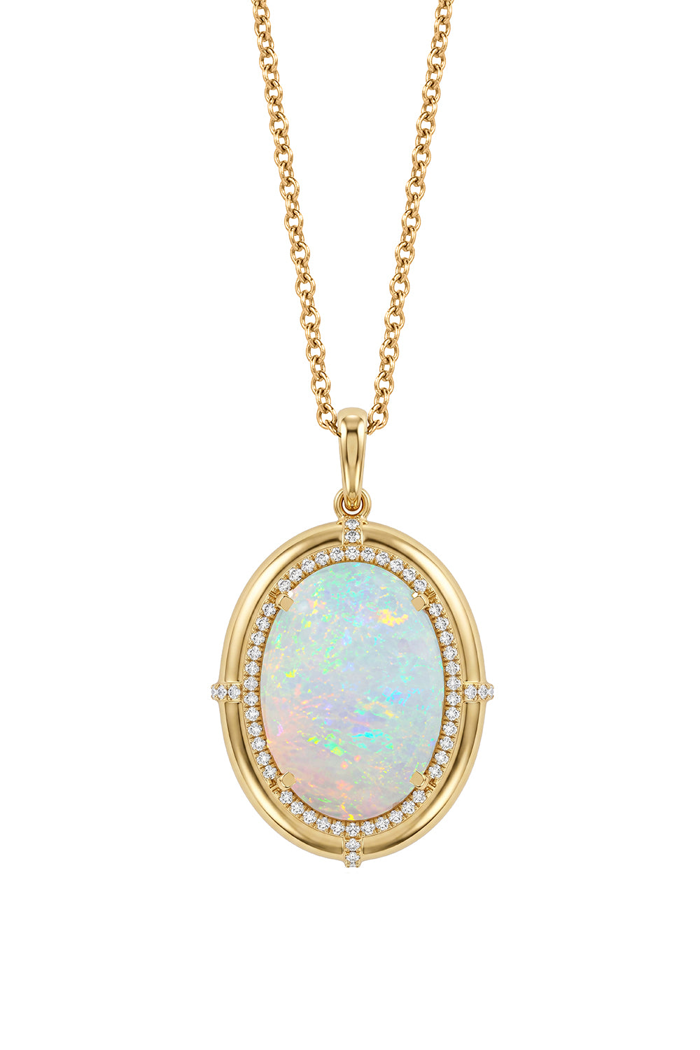 G-One Oval Cabochon Opal Medallion Pendant with Diamonds-YELLOW GOLD-22-JEWELRYFINE JEWELNECKLACE O-GOSHWARA 