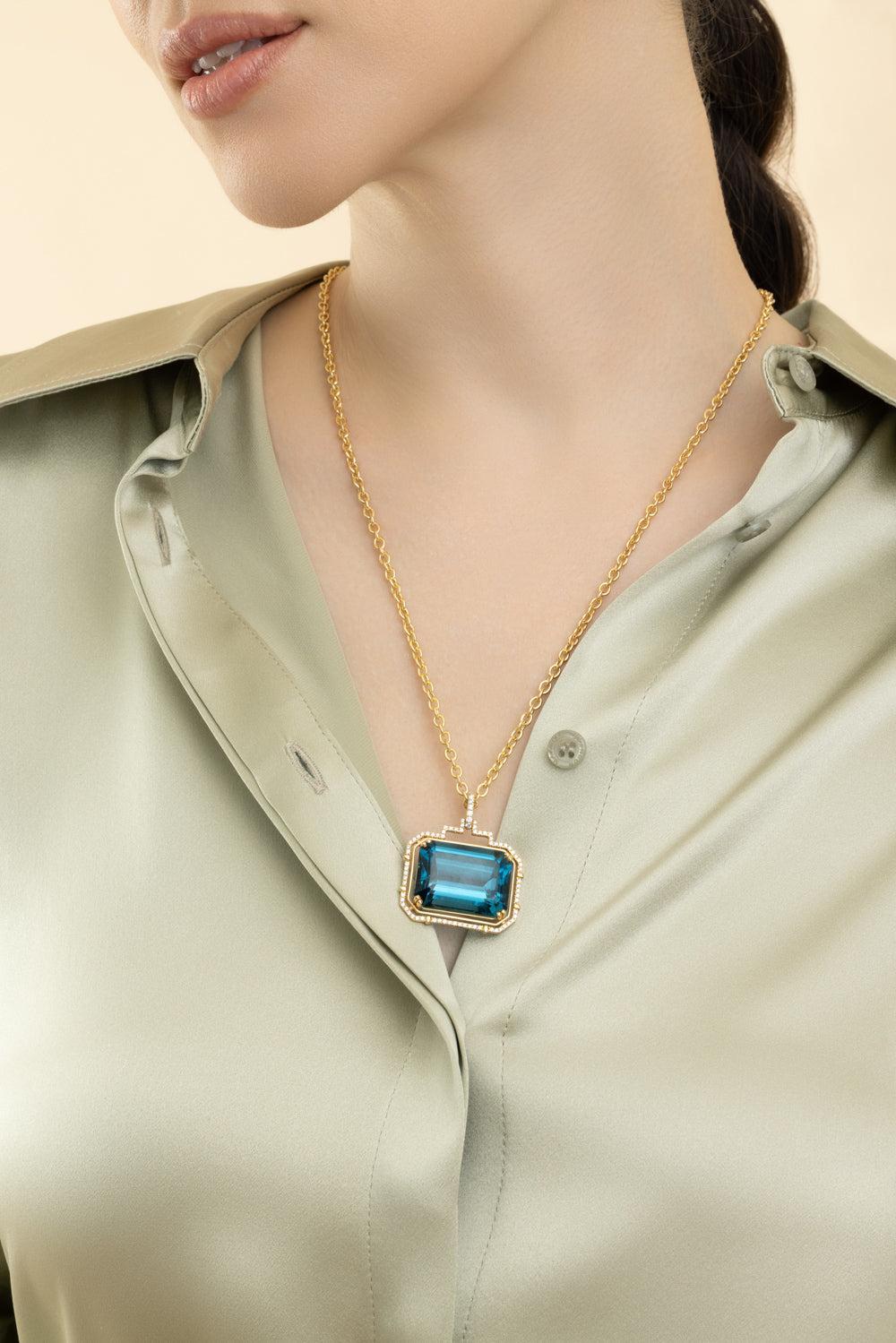 London Blue Topaz Gossip Pendant Necklace-YELLOW GOLD-24-JEWELRYFINE JEWELNECKLACE O-GOSHWARA