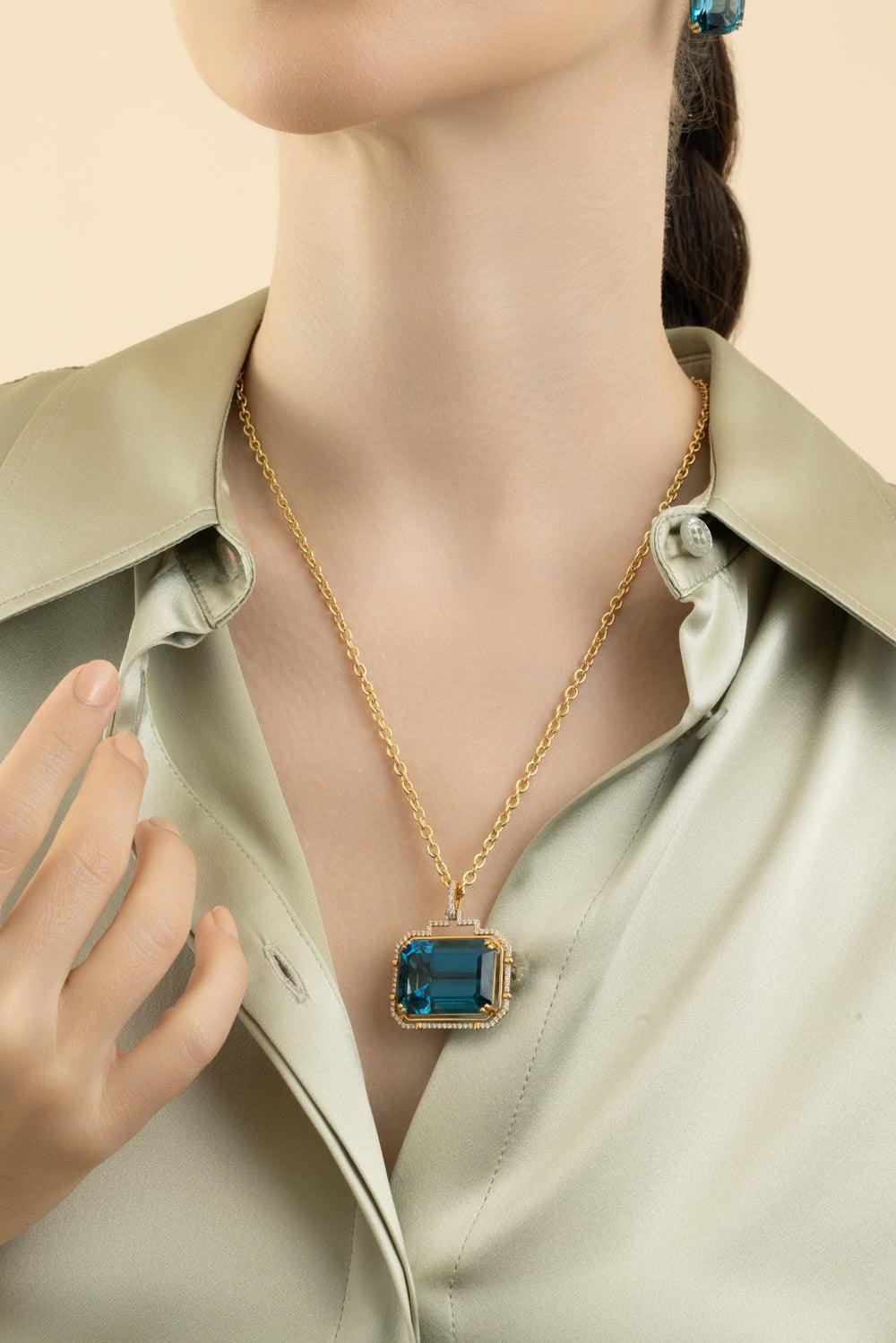 London Blue Topaz Gossip Pendant Necklace-YELLOW GOLD-24-JEWELRYFINE JEWELNECKLACE O-GOSHWARA