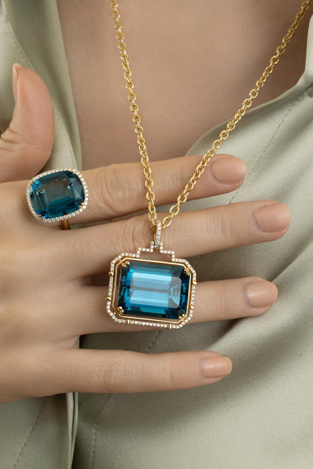 London Blue Topaz Gossip Pendant Necklace-YELLOW GOLD-24-JEWELRYFINE JEWELNECKLACE O-GOSHWARA
