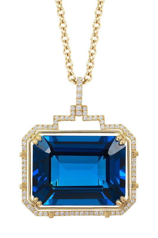 London Blue Topaz Gossip Pendant Necklace-YELLOW GOLD-24-JEWELRYFINE JEWELNECKLACE O-GOSHWARA