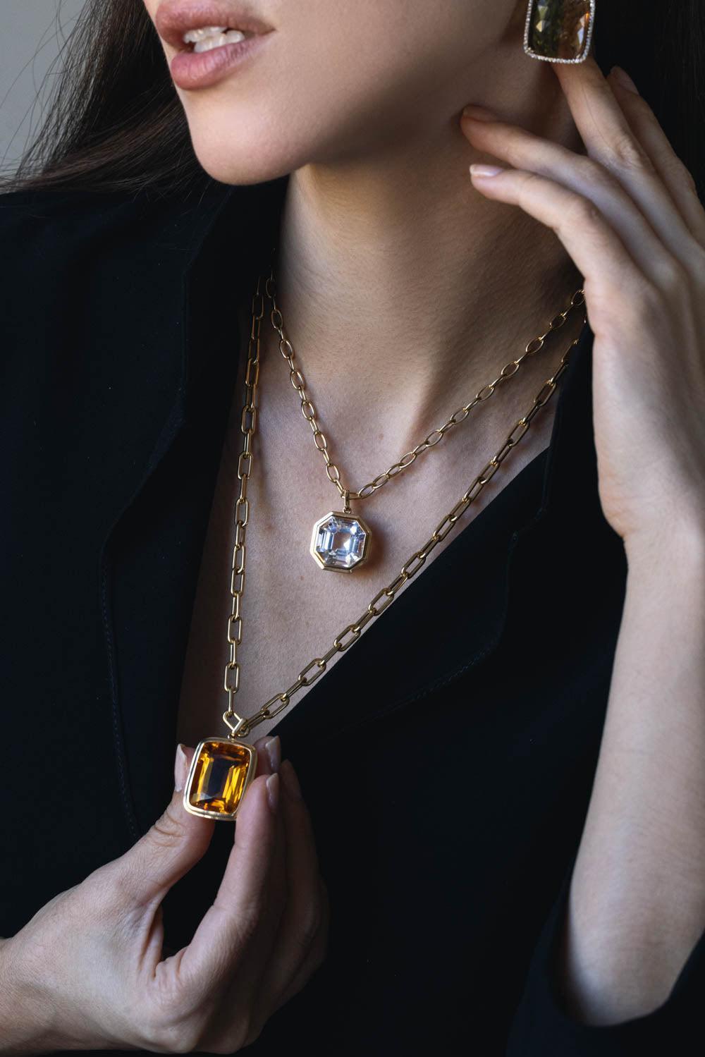 GOSHWARA-Manhattan Citrine Pendant Necklace-YELLOW GOLD