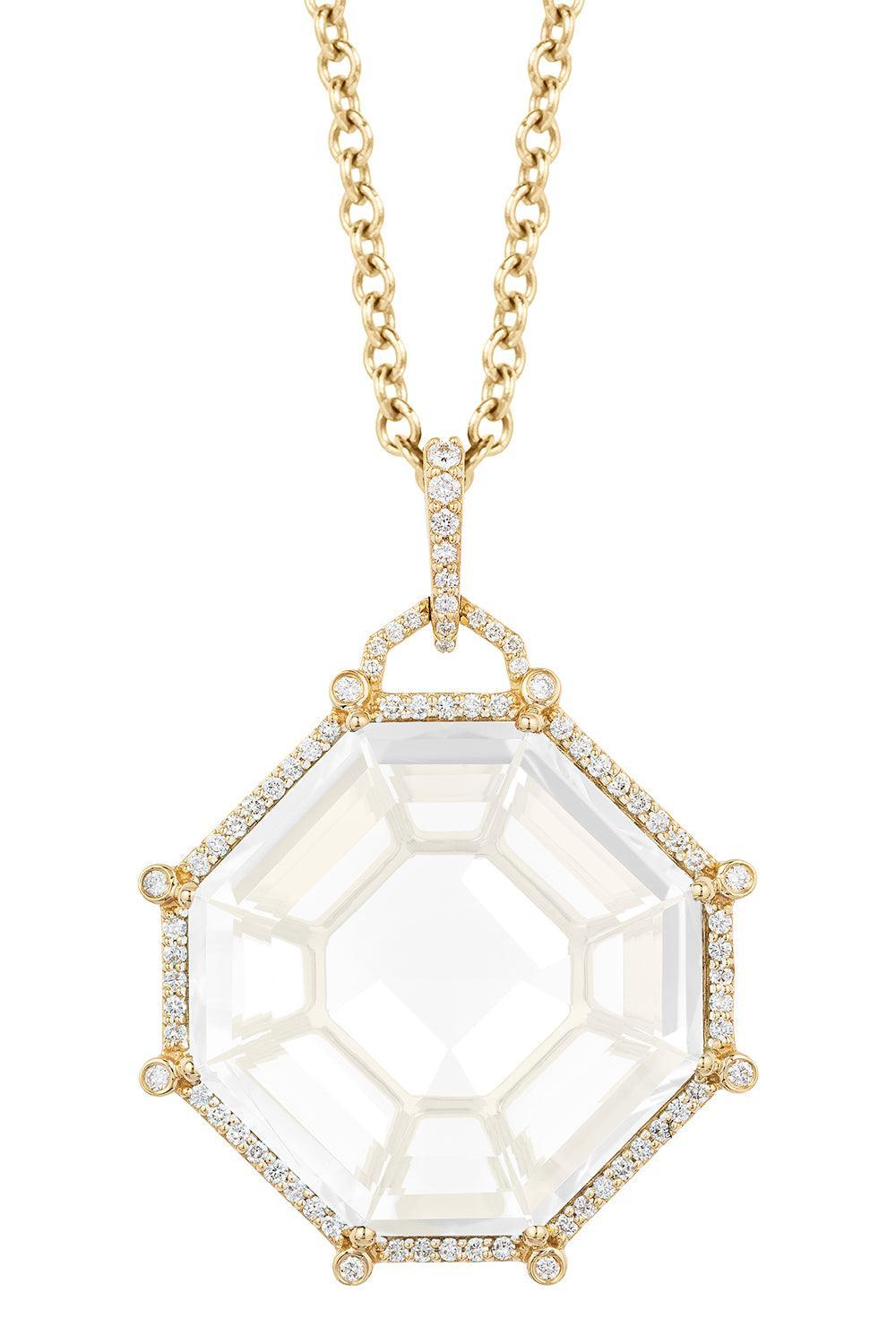 Moon Quartz Octagon Gossip Pendant Necklace-YELLOW GOLD-24-JEWELRYFINE JEWELNECKLACE O-GOSHWARA