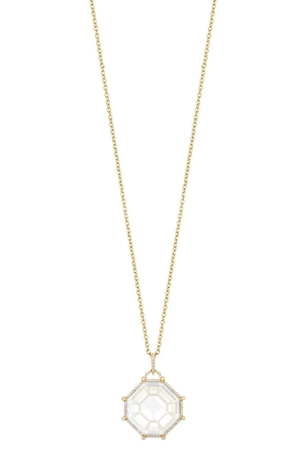 Moon Quartz Octagon Gossip Pendant Necklace-YELLOW GOLD-24-JEWELRYFINE JEWELNECKLACE O-GOSHWARA