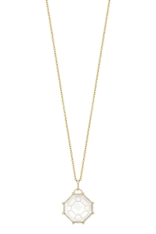 Moon Quartz Octagon Gossip Pendant Necklace-YELLOW GOLD-24-JEWELRYFINE JEWELNECKLACE O-GOSHWARA