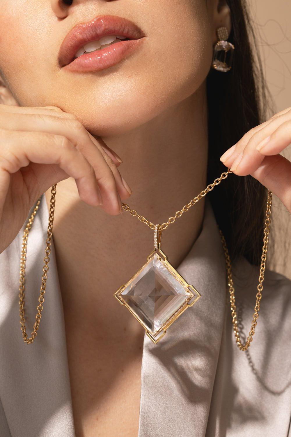 GOSHWARA-Large Rock Crystal Kite Pendant Necklace-YELLOW GOLD