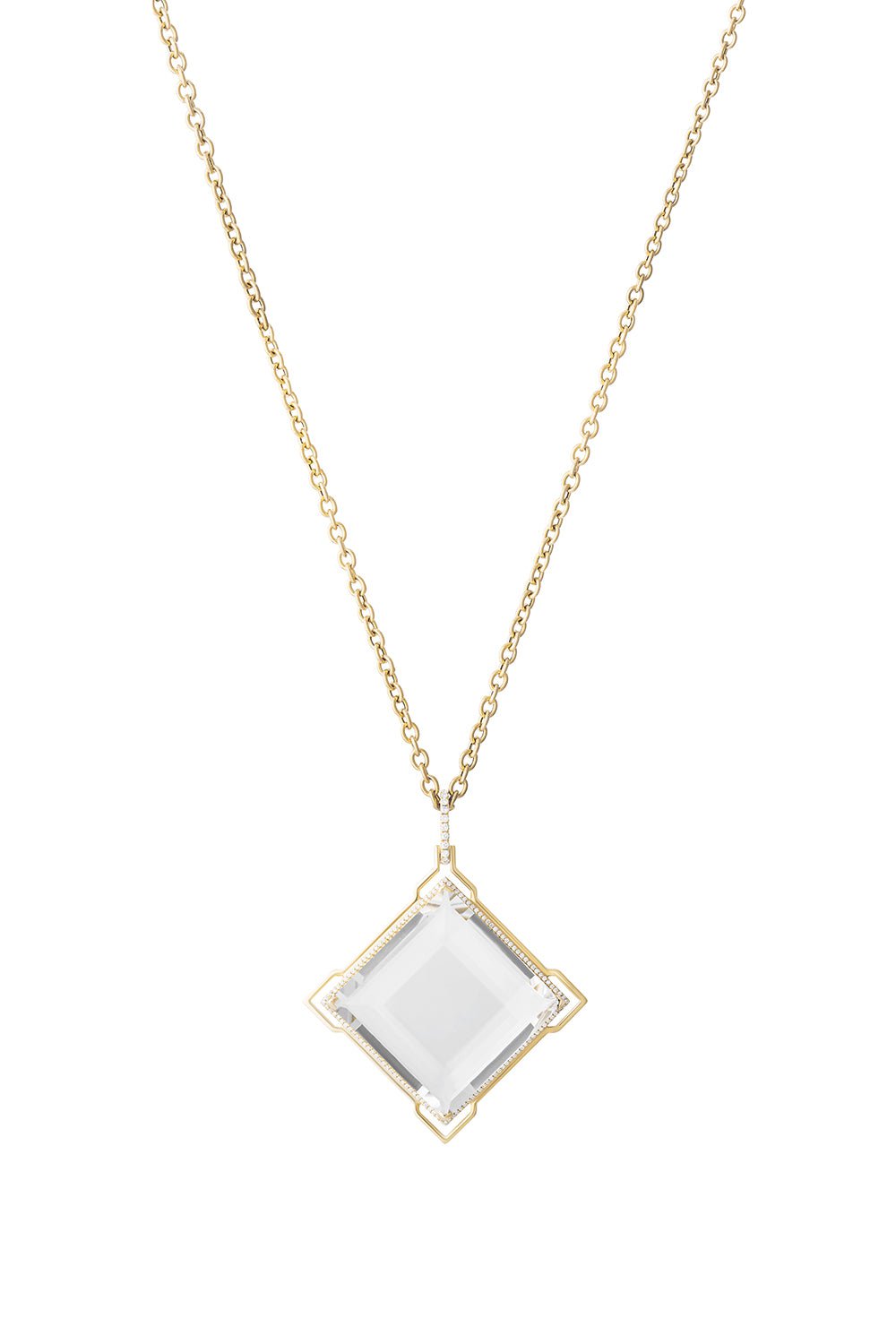 GOSHWARA-Large Rock Crystal Kite Pendant Necklace-YELLOW GOLD