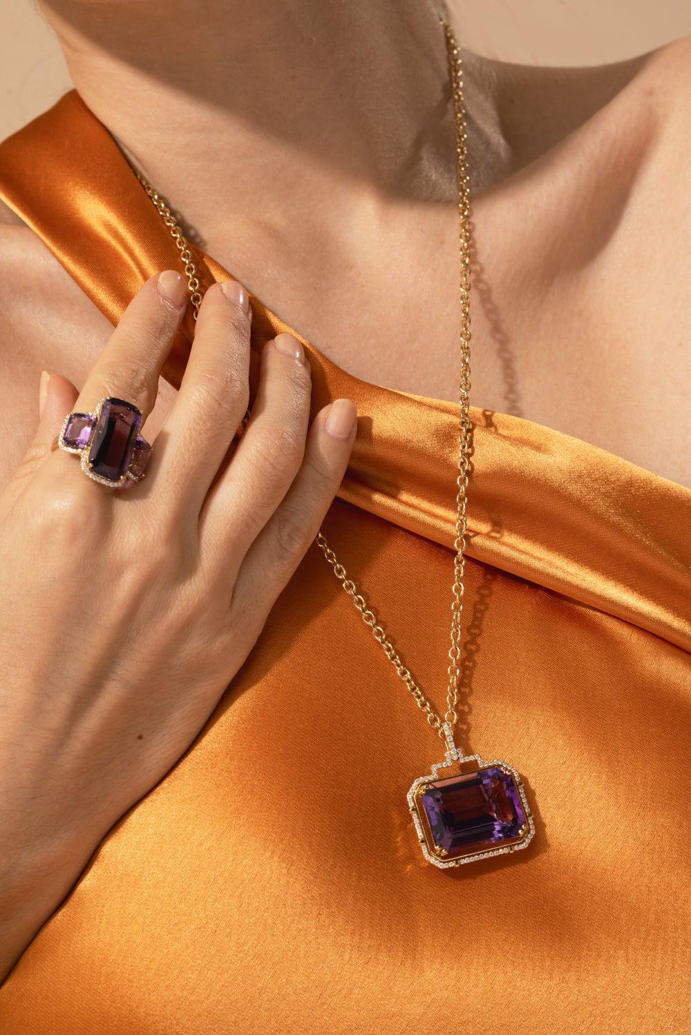 GOSHWARA-Large Amethyst Pendant Necklace-YELLOW GOLD