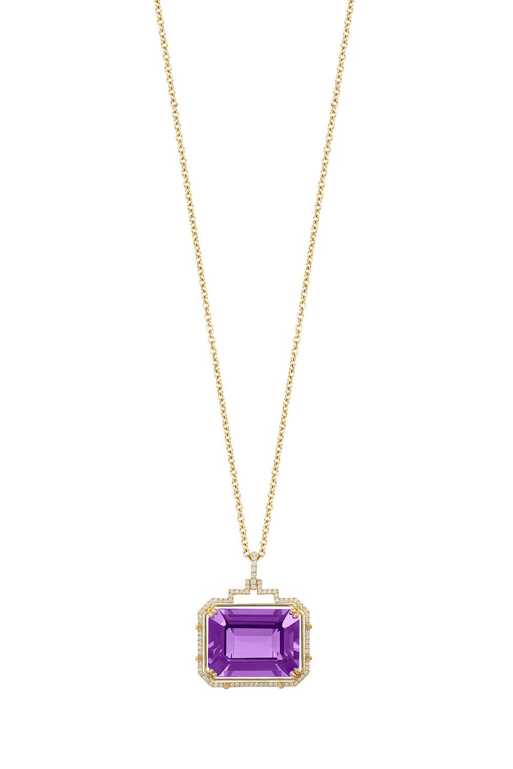 GOSHWARA-Large Amethyst Pendant Necklace-YELLOW GOLD