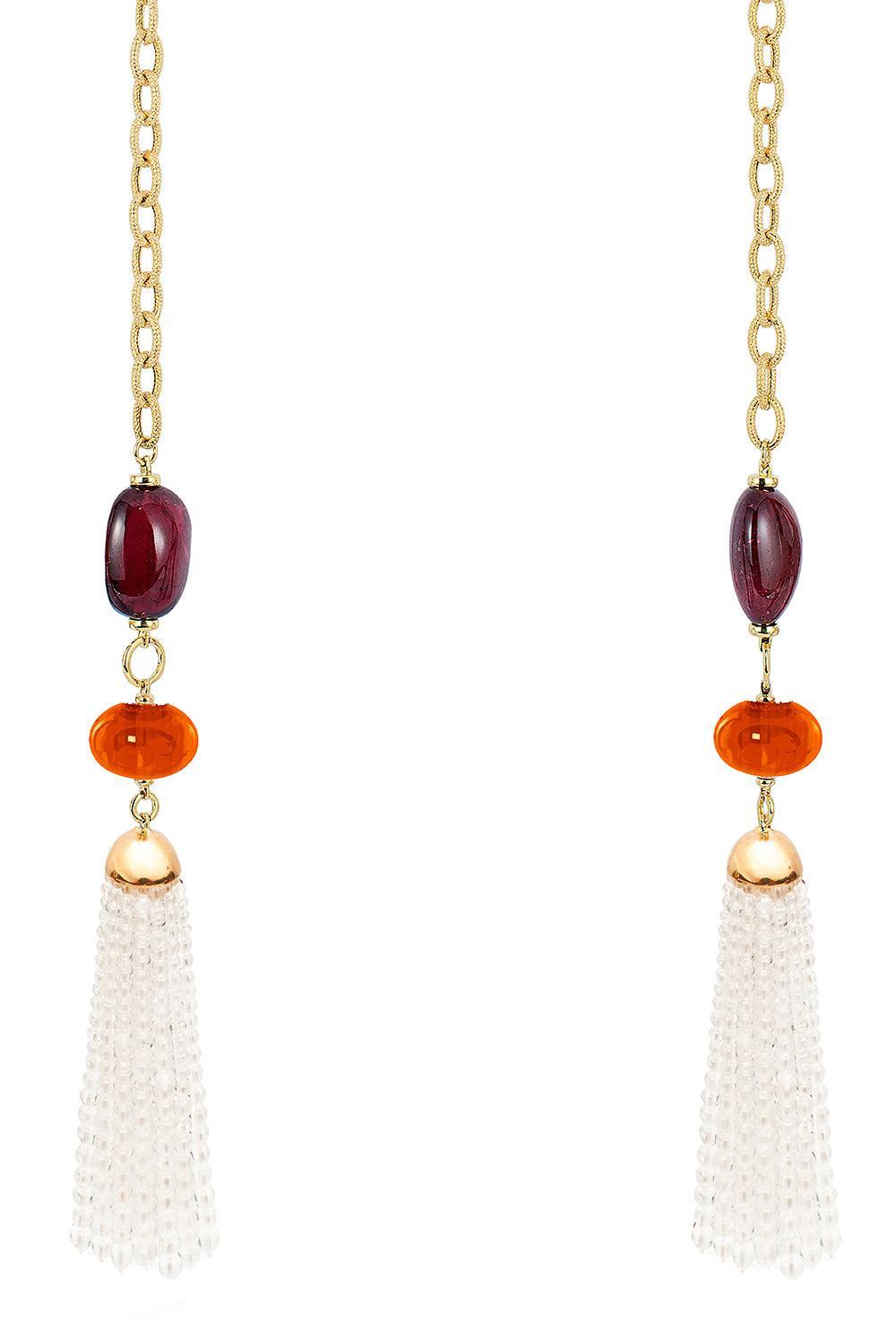 Rubellite Mandarin Lariat Necklace-YELLOW GOLD-40-JEWELRYFINE JEWELNECKLACE O-GOSHWARA