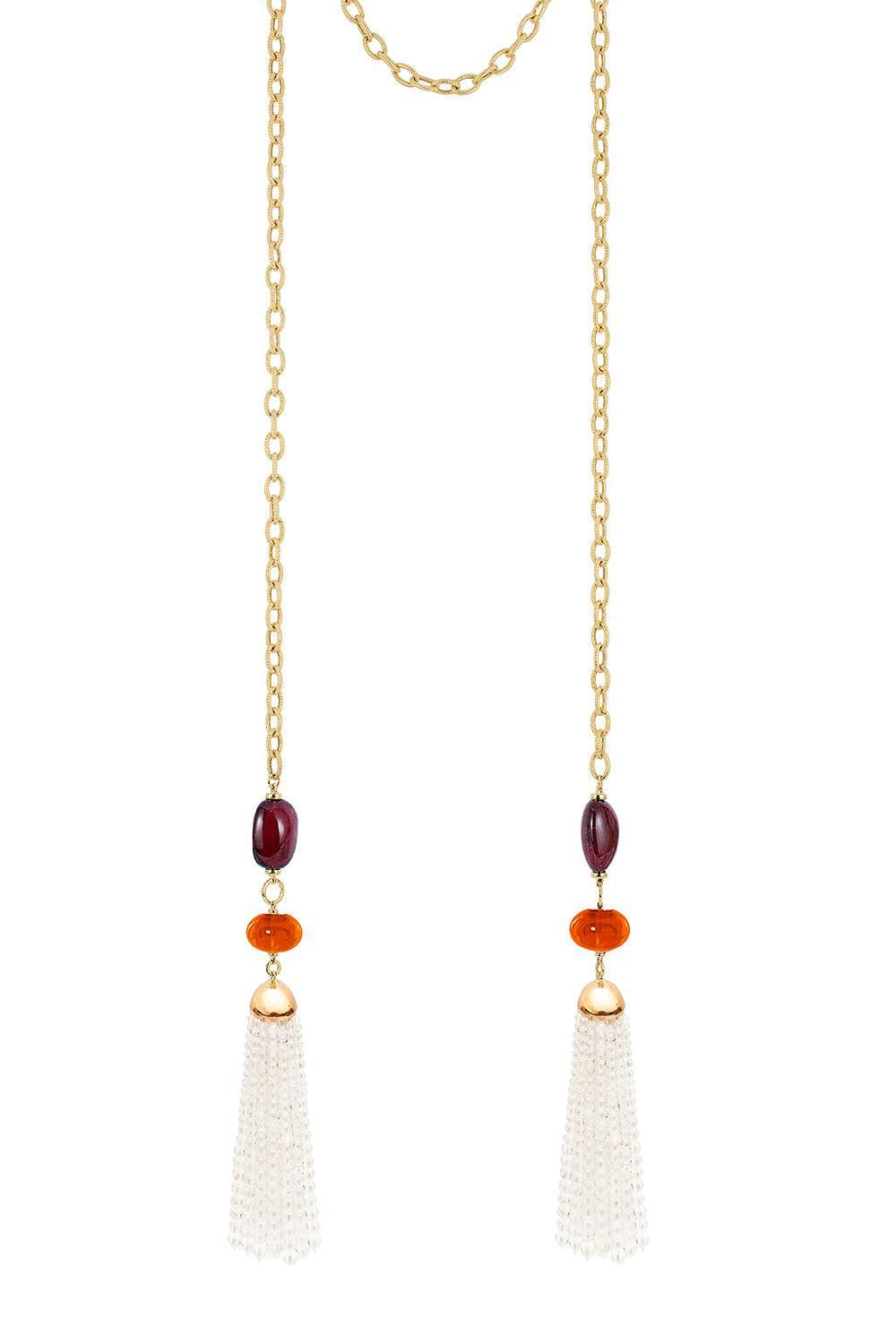 Rubellite Mandarin Lariat Necklace-YELLOW GOLD-40-JEWELRYFINE JEWELNECKLACE O-GOSHWARA