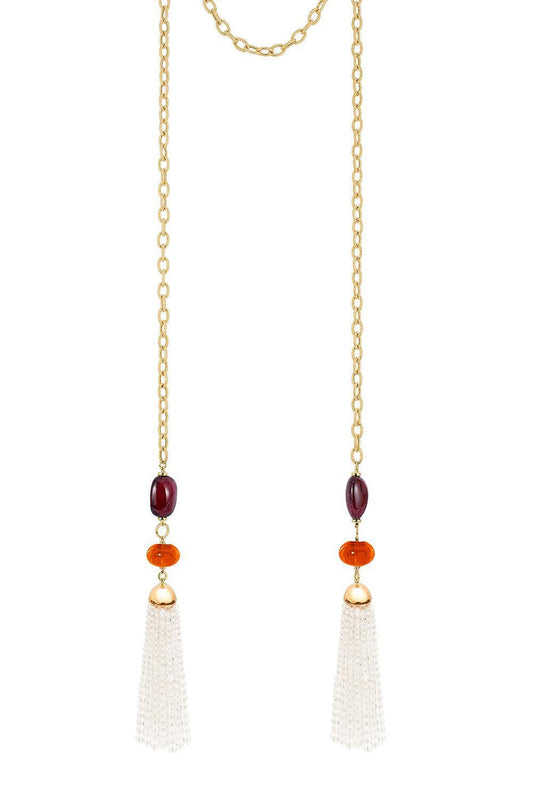 Rubellite Mandarin Lariat Necklace-YELLOW GOLD-40-JEWELRYFINE JEWELNECKLACE O-GOSHWARA