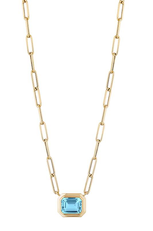 GOSHWARA-Blue Topaz East West Pendant Necklace-YELLOW GOLD