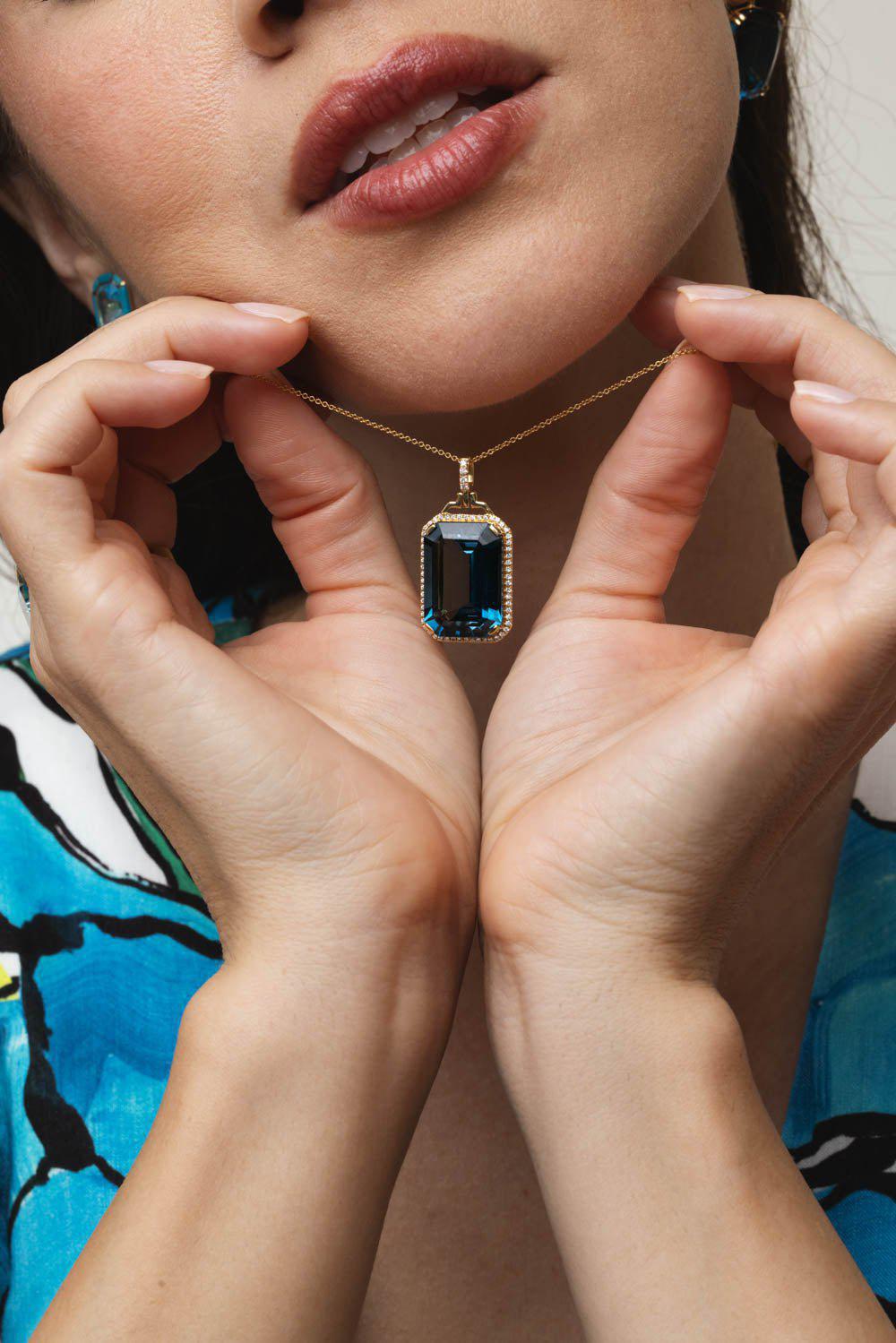 GOSHWARA-Gossip London Blue Topaz Pendant Necklace-YELLOW GOLD