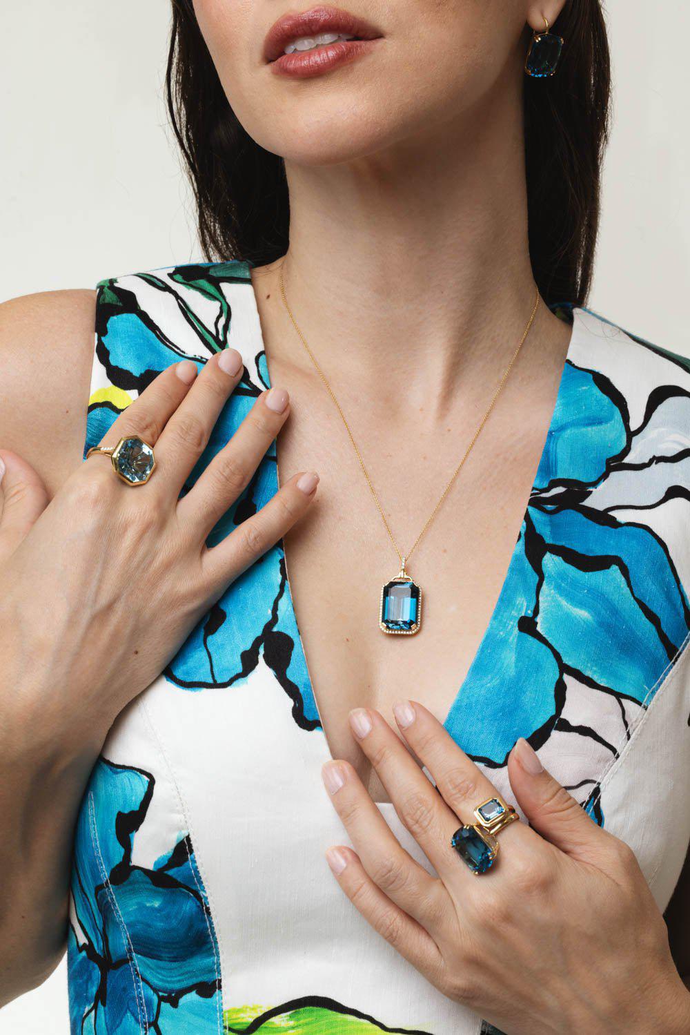 GOSHWARA-Gossip London Blue Topaz Pendant Necklace-YELLOW GOLD