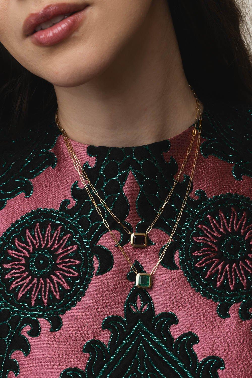 GOSHWARA-Manhattan Garnet Pendant Necklace-YELLOW GOLD