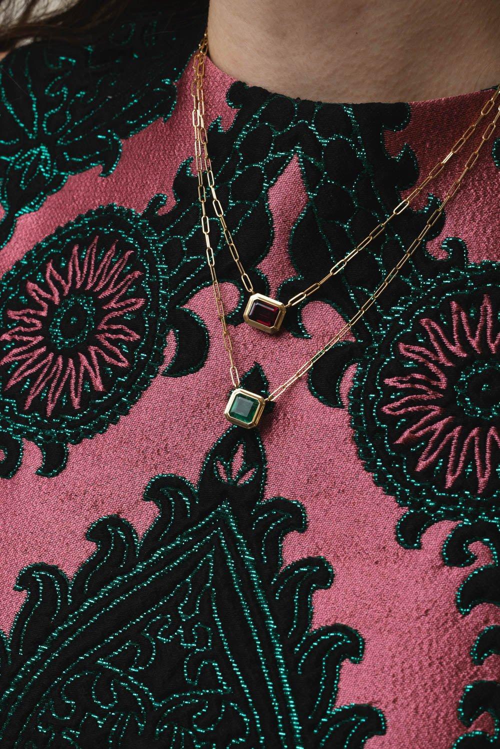 GOSHWARA-Manhattan Garnet Pendant Necklace-YELLOW GOLD